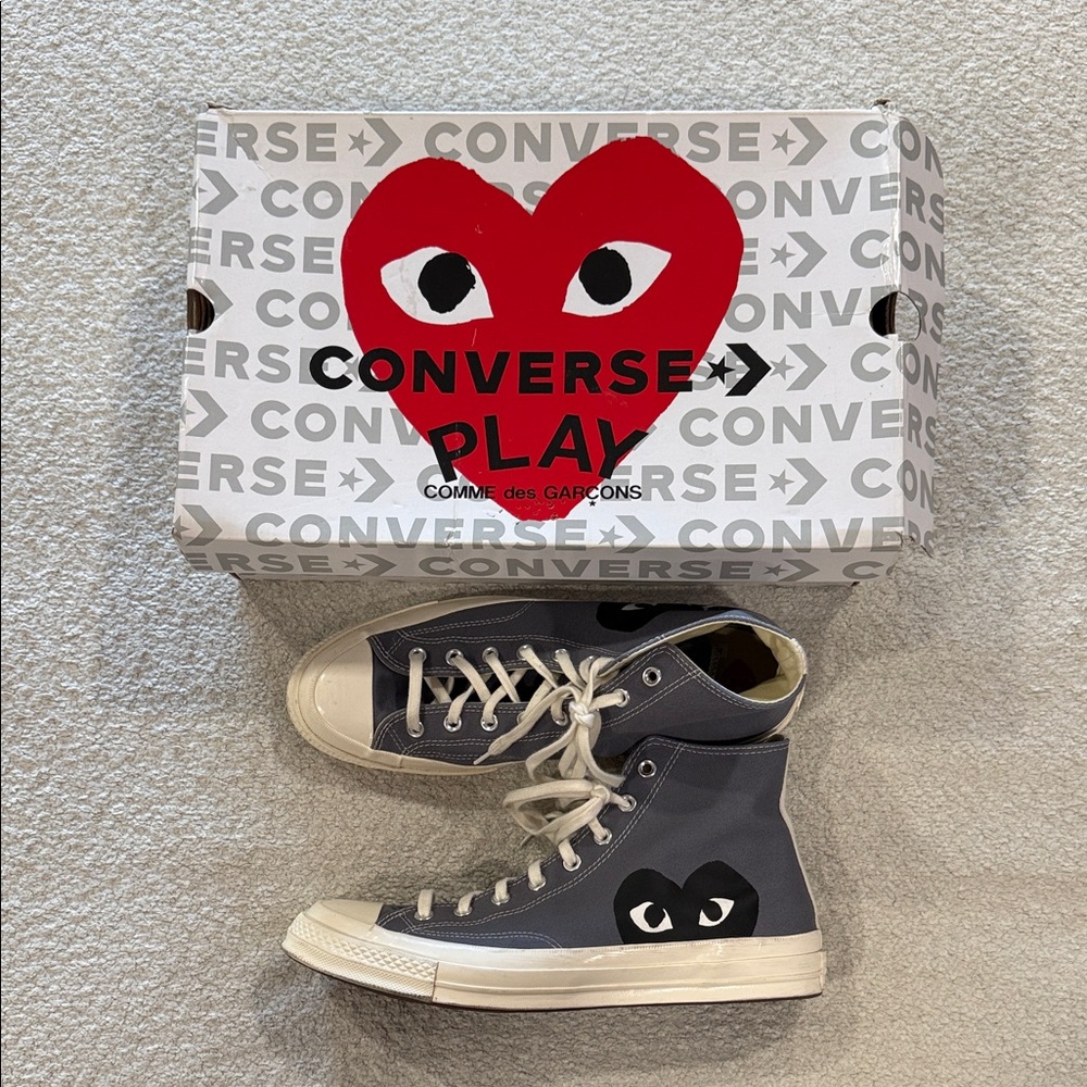 Converse Play Gray High-Tops with Heart Design
